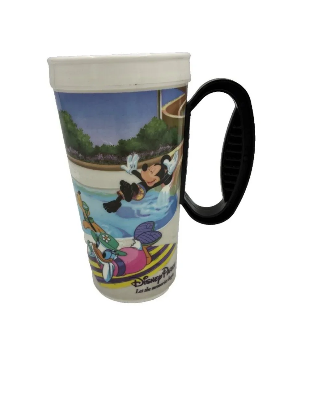 Disney Parks Mickey Minnie Donald Duck Souvenir Travel Cup Mug Black Handle